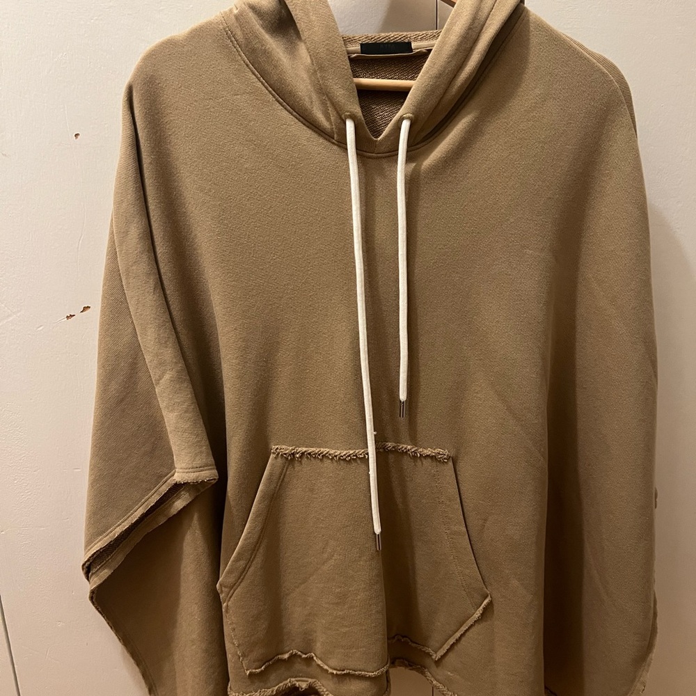 Tan Hooded Poncho with Front Pocket